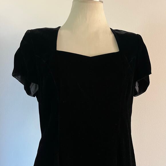 Vtg Y2K 2000s Black Velvet Sweetheart Neckline Dress 14 Whimsygoth Fairy Grunge - Picture 2 of 8